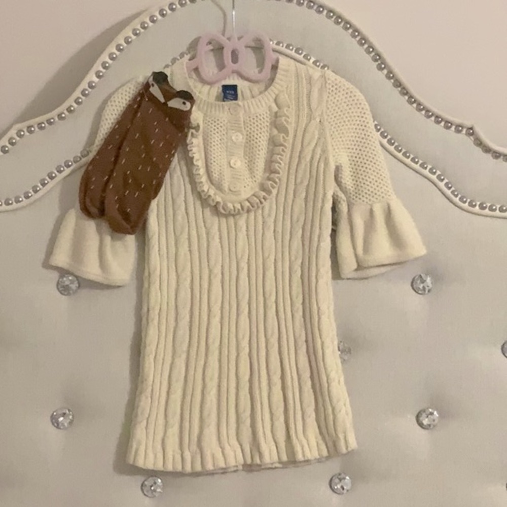 Baby Gap Ruffle Cable Knit Sweater Dress + Fox Socks